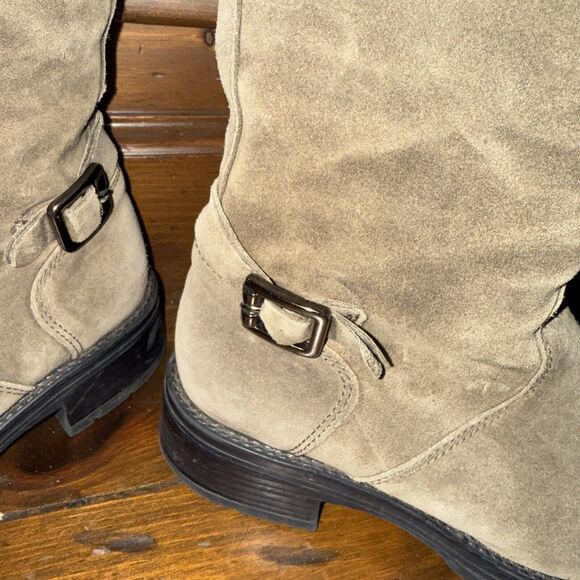 $600 LA CANDIENNE GOLDEY SUEDE BOOT TAN BROWN BUCKLES KNEE 7 - Picture 3 of 7